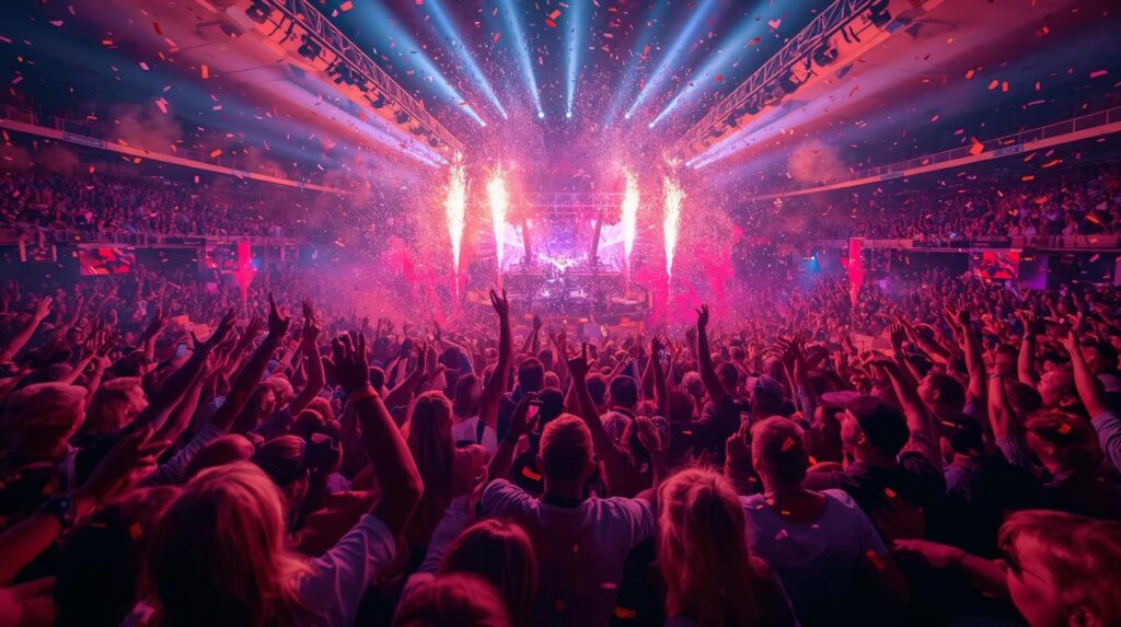 give me ai images of people enjoying a new year eve in a concert inside a stadium (1)
